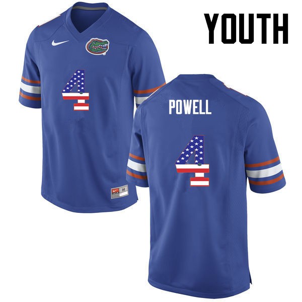 Florida Gators Youth #4 Brandon Powell College Football USA Flag Fashion Blue